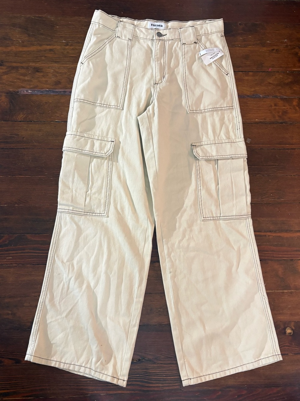 NWT RSQ cream stitch cargo wide leg pants jeans size 27